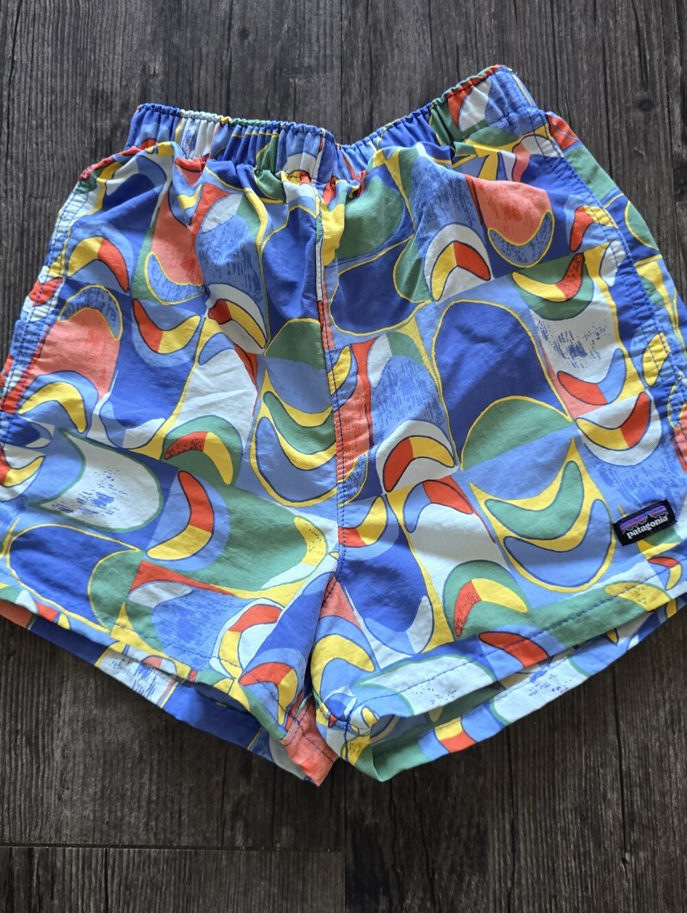 Patagonia Kids 5T Abstract Print Shorts Blue Multicolor Elastic